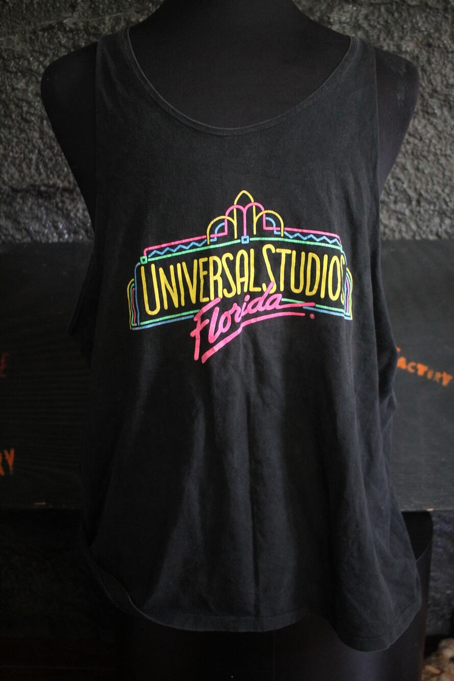 Vintage Universal Studios Florida Neon Logo Tank Top Black Hanes Beefy XL 90s